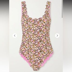 Marysia scallop one piece reversible swimsuit, floral print and pink
